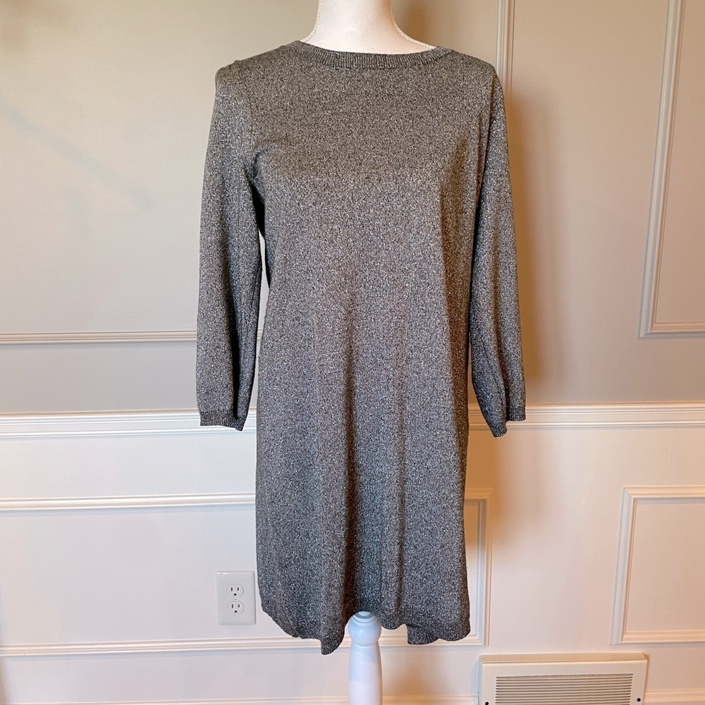 Banana Republic wool blend sweater dress Large gray sparkle shimmer midi
